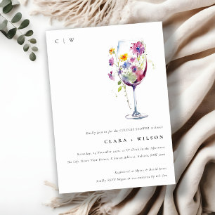 Invitation Aquarelle minimale Flora Vin Coupler de verre Douc