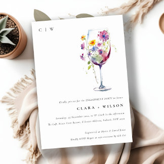 Invitation Aquarelle minimale Floral Vin Fiançailles