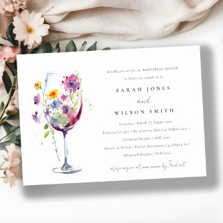 Invitation Aquarelle minimale Floral Vin Mariage