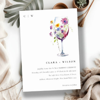 Invitation Aquarelle minimale Floral Vin Mariage