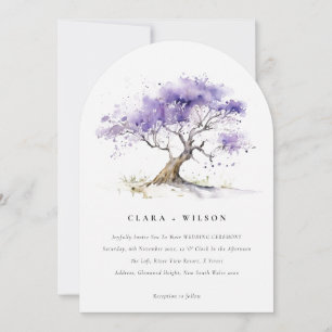 Invitation Aquarelle minimale Lilac Jacaranda Mariage arbre