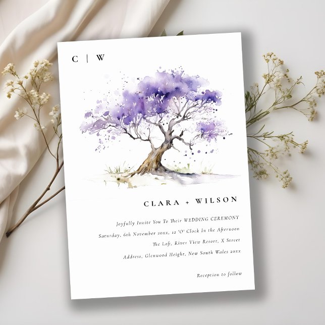 Invitation Aquarelle minimale Lilac Jacaranda Mariage arbre (Créateur téléchargé)