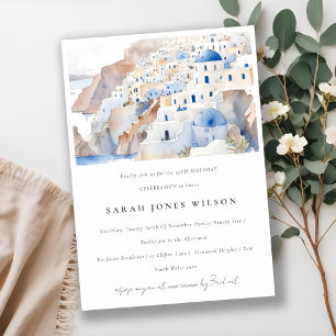 Invitation Aquarelle minimale Santorini Grèce Anniversaire