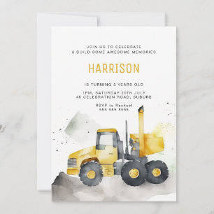 Invitation Aquarelle minimaliste Cement Camion Anniversaire