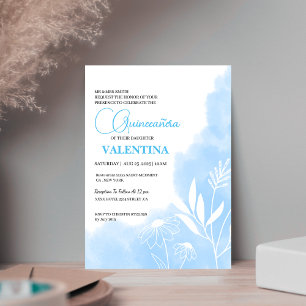 Invitation Aquarelle minimaliste quinceanera bleu bébé