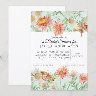 Invitation Aquarelle Mint Green Coral Floral Fête de l'mariée