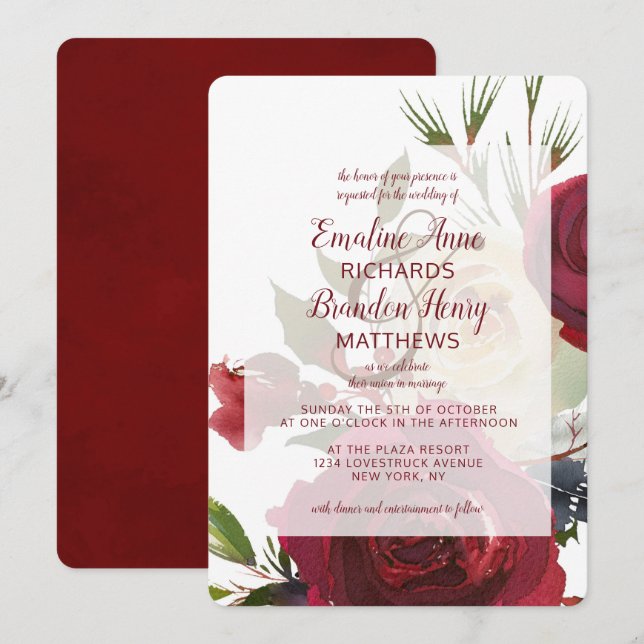 Invitation Aquarelle Mistletoe Manor Mariage encadré hiver (Devant / Derrière)