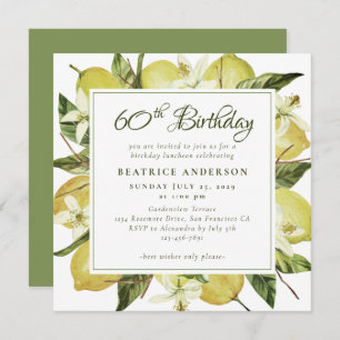 Invitation Aquarelle moderne 60e anniversaire Lemon Botanical