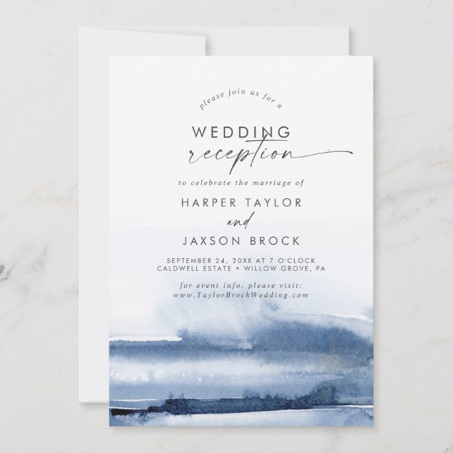 Invitation Aquarelle moderne | Accueil Mariage Bleu (Devant)