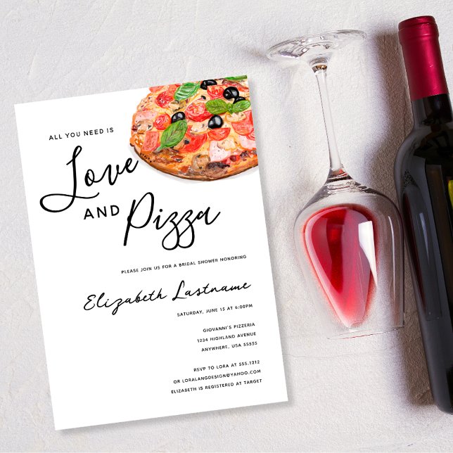 Invitation aquarelle moderne Amour et Pizza (Créateur téléchargé)