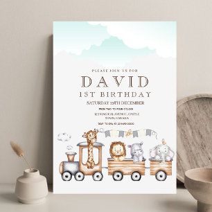 Invitation Aquarelle moderne animal sauvage 1er anniversaire