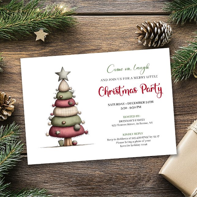 Invitation aquarelle moderne arbre de Noël drôle (Funny Christmas tree modern watercolor invitation)
