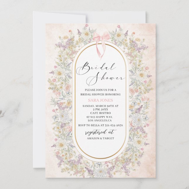 Invitation Aquarelle moderne Arc rose fleurs rétro Brides Sh (Devant)