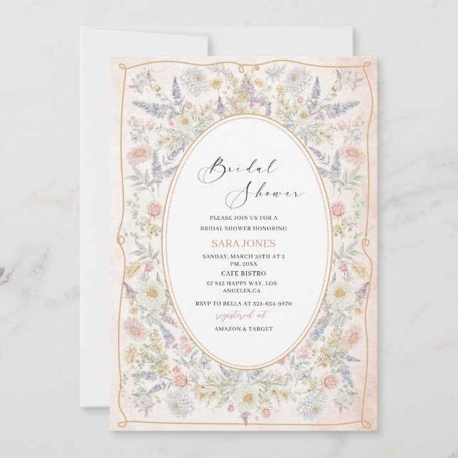 Invitation Aquarelle moderne Arc rose fleurs rétro Brides Sh (Devant)
