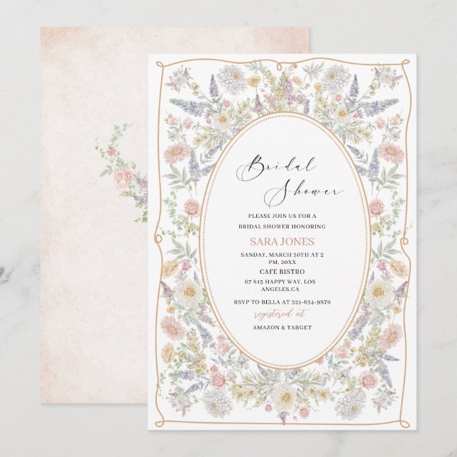 Invitation Aquarelle moderne Arc rose fleurs rétro Brides Sh (Devant / Derrière)