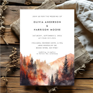 Invitation Aquarelle moderne Automne Mountain QR Code Mariage