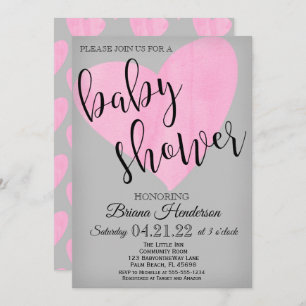 Invitation Aquarelle moderne Baby shower Coeur rose