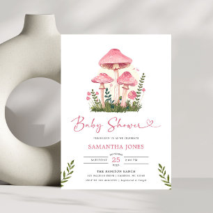 Invitation Aquarelle moderne Baby shower de champignon rose