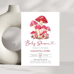 Invitation Aquarelle moderne Baby shower de champignon rose