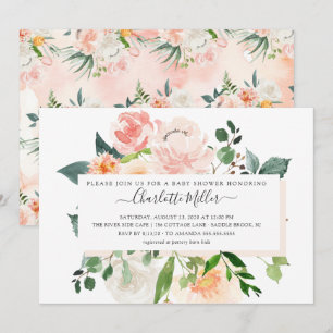 Invitation Aquarelle moderne Baby shower floral rose pâle