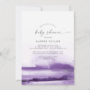 Invitation Aquarelle moderne   Baby shower pourpre