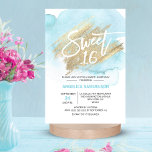 Invitation Aquarelle moderne bleu doux 16 Seteen 3,5x5"<br><div class="desc">*** CARTES 3.5"x5" cliquez sur "TAILLE" pour les tailles PLUS GRANDES *** Envoyez à vos invités ces 16 invitations sucrées modernes mais élégantes. Aquarelle bleu pastel clair sur arrière - plan blanc. Faux brosse en or avec 16 en fausse parties scintillant ! Cartes modifiables - personnalisez-les en ajoutant votre texte....</div>