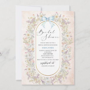 Invitation Aquarelle moderne Bleu fleurs rétro Brides Sh