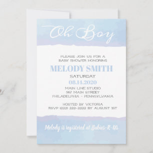 Invitation Aquarelle moderne bleu garçon Oh Baby shower de ga
