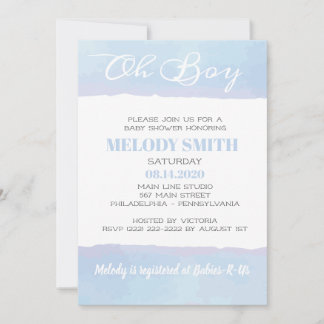 Invitation Aquarelle moderne bleu garçon Oh Baby shower de ga