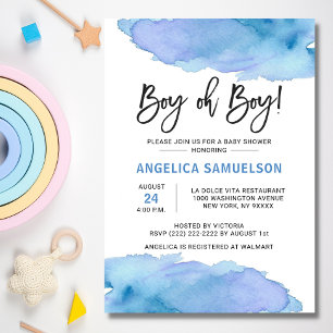 Invitation Aquarelle moderne bleu garçon Oh Baby shower de ga