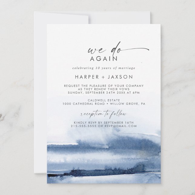 Invitation Aquarelle Moderne | Bleu Nous Refaisons à Nouveau  (Devant)