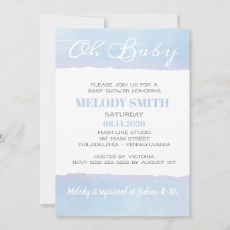 Invitation Aquarelle moderne bleu OH Baby shower BÉBÉ