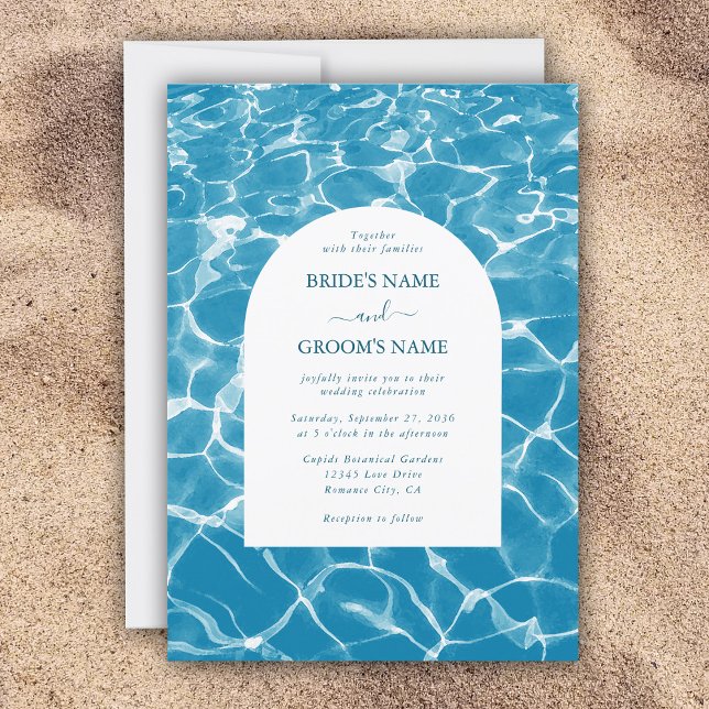Invitation Aquarelle moderne Blue Ocean Beach Mariage (Modern Watercolor Blue Ocean Beach Wedding Invitation)