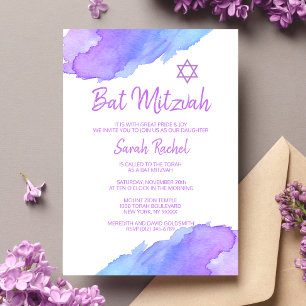 Invitation Aquarelle moderne Blue Star David Bat mitzvah #LC