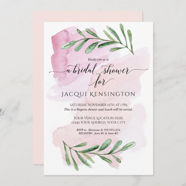 Invitation Aquarelle moderne Blush Pink Eucalyptus Folio (Devant / Derrière)