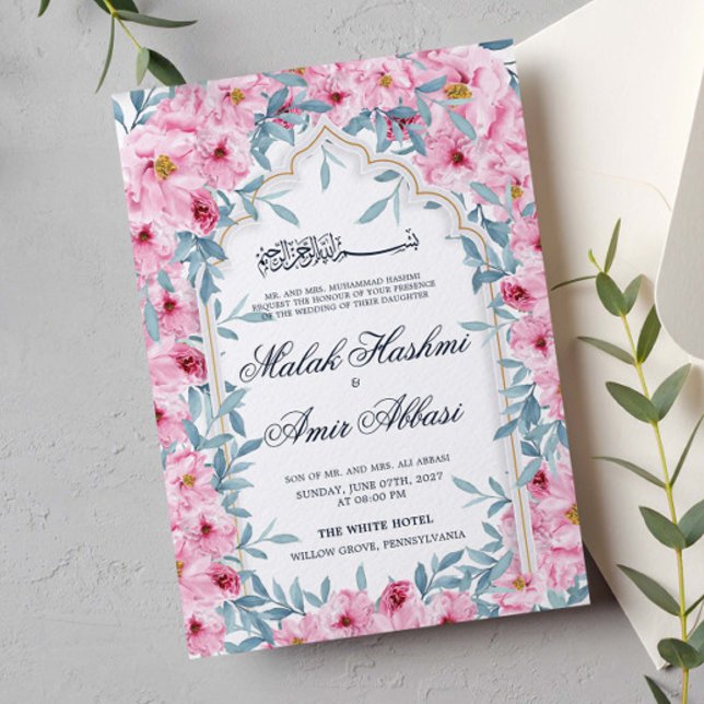 Invitation Aquarelle moderne Blush rose Floral Mariage musulm (Créateur téléchargé)