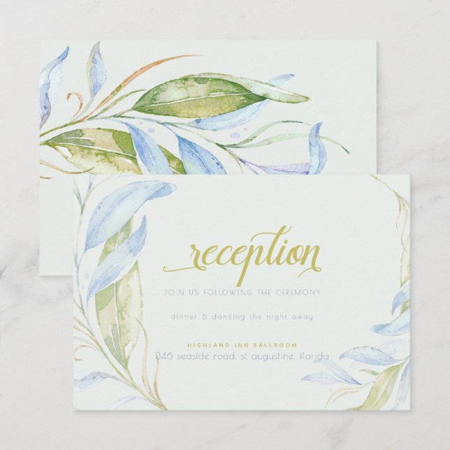 Invitation Aquarelle Moderne Boho Branches Feuilles Réception (Devant / Derrière)