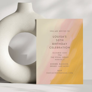 Invitation Aquarelle moderne Boho rose jaune 50e anniversaire