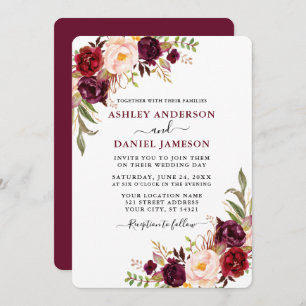 Invitation Aquarelle moderne Bourgogne Floral Mariage