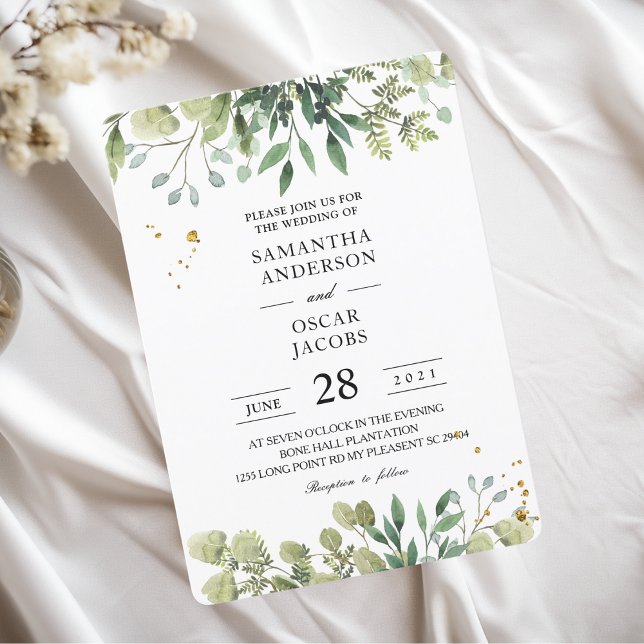 Invitation Aquarelle moderne Branche des Feuilles verts (Créateur téléchargé)