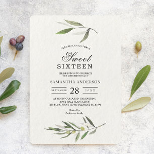 Invitation Aquarelle moderne Branche d'olive verte