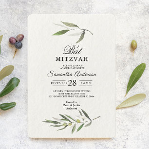 Invitation Aquarelle moderne Branche d'olive verte