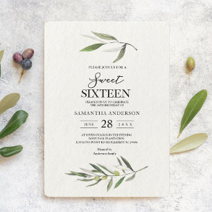Invitation Aquarelle moderne Branche d'olive verte