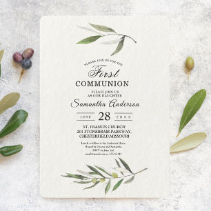 Invitation Aquarelle moderne Branche d'olive verte