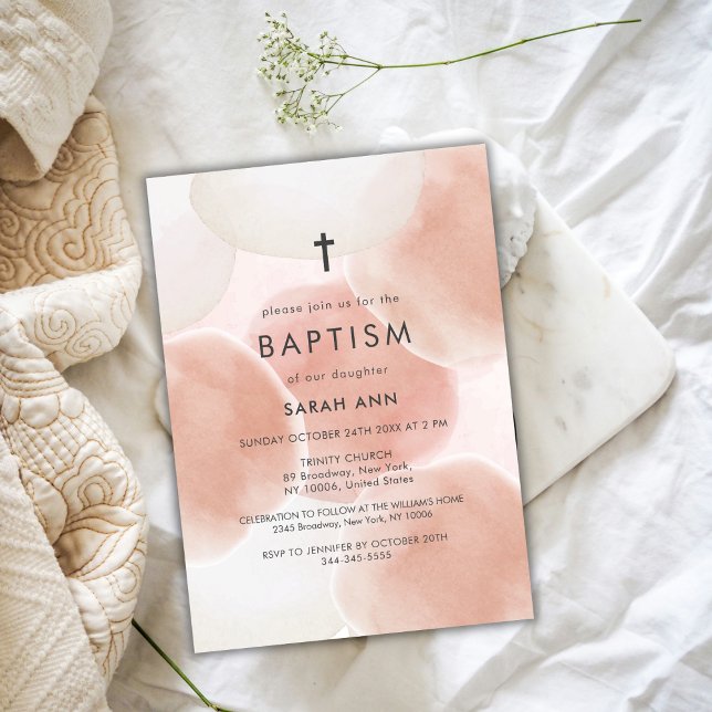 Invitation Aquarelle moderne bulle Baptême Croix de baptême (Modern Watercolor Bubble Baptism Christening Cross Invitation)