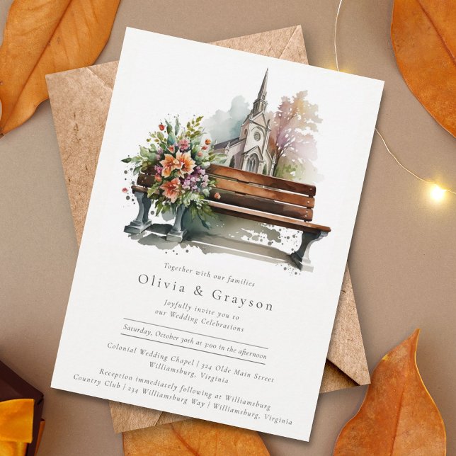 Invitation Aquarelle moderne Burnt Orange Chapel Mariage (Créateur téléchargé)