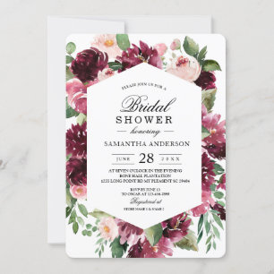 Invitation Aquarelle moderne Cadre Floral Rouge 