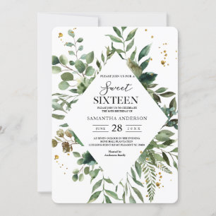Invitation Aquarelle moderne Cadre vert & Dots Or