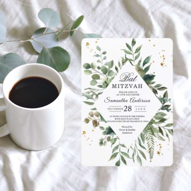 Invitation Aquarelle moderne Cadre vert & Dots Or (Créateur téléchargé)