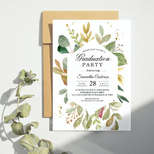 Invitation Aquarelle moderne Cadre vert feuille
